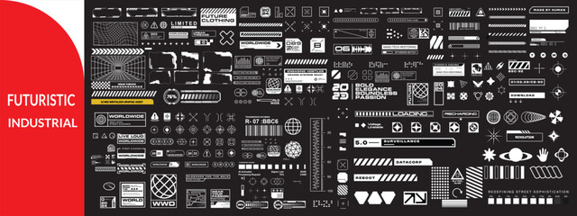 Futuristic industrial micrographics and cyberpunk technical labels.  © iconpower