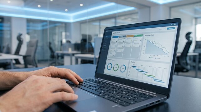 Performance metrics dashboard on laptop in office