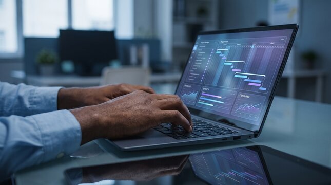 Developer using data visualization dashboard on laptop