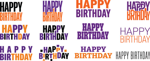 Colorful happy birthday typography collection for celebrations and greetings © Kamal