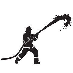 Obraz premium Firefighter silhouette spraying water from a hose vector graphic for fire safety and emergency response