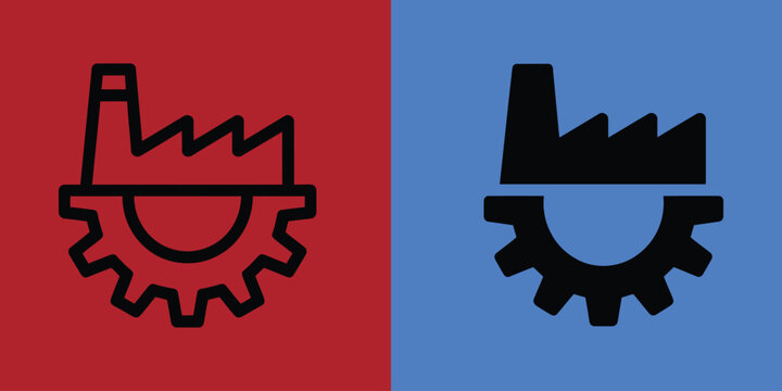 Factory and gear industrial on red and blue backgrounds industry