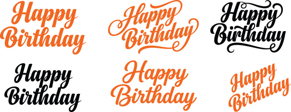 Six hand lettered 'happy birthday' calligraphy designs for celebrations
