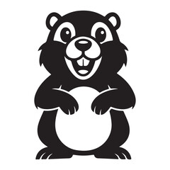 Fototapeta premium Smiling beaver mascot vector illustration with large front teeth and round belly for character branding and logo design