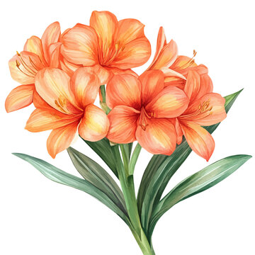 Clivia High Quality, watercolor vector, isolated on a white background.