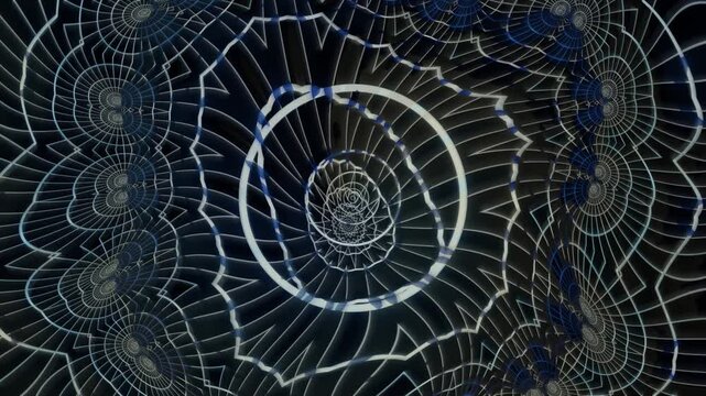 Spiral patterns in dark space create a unique visual effect
