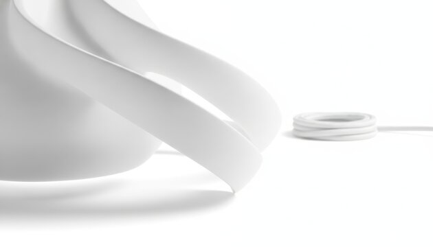 Minimalist white lamp design with flowing cord and soft curves