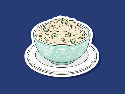 Vector illustration of hummus with pita chips on a tray food isolated on white background with bold flat shapes and clean design. Ideal for restaurant branding and stickers design
