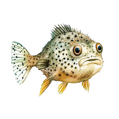 Pufferfish, watercolor illustration vector, isolated on a white background. © azendia