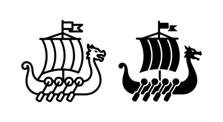 Viking longship vector icon, ancient Norse dragon boat, historic sailing vessel graphic © KHAN
