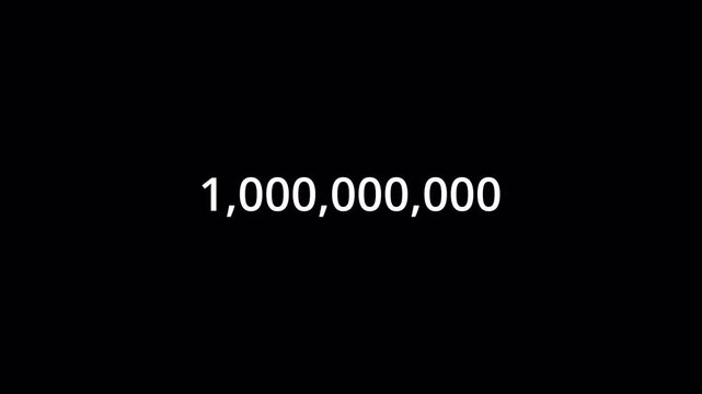 Number Counter Animation from 0 to 1000000000 with Alpha Channel, Animated Number Counter from Zero to One Billion on a Transparent Background