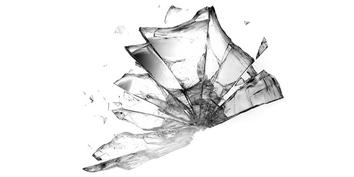 Transparent Shattered Glass Exploding PNG Graphic, Realistic Broken Window Glass Shards, Dynamic Crashing Crystal Splinters Element, Ice Explosion Clip Art on Transparent Background
