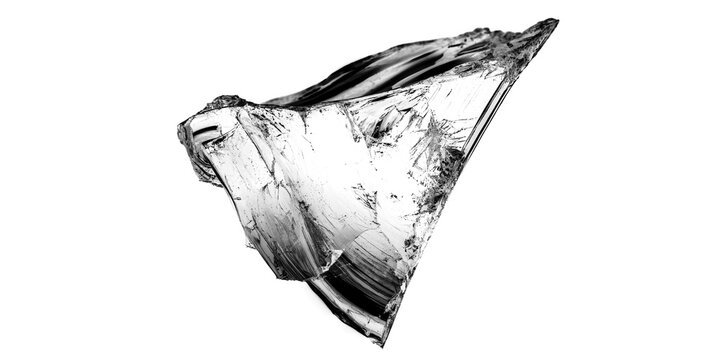 Sharp Broken Glass Shard Isolated on Transparent Background, Floating Shattered Window Fragment Clipart, Crushed Clear Ice Crystal Chunk Overlay for Graphic Design