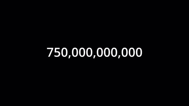Number Counter Animation from 0 to 750000000000 with Alpha Channel, Animated Number Counter from Zero to Seven Hundred Fifty Billion on a Transparent Background