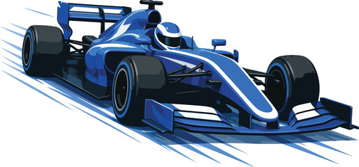 Obraz premium Blue formula one race car speeding on white background Keywords: formula one, race car, f1, car