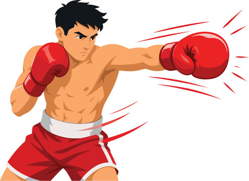 Boxer throwing punch with red boxing gloves sport fighter