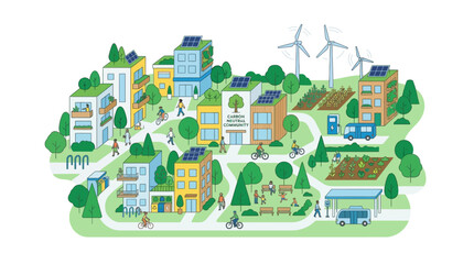 Sustainable eco city illustration with renewable energy and green living © Pajek