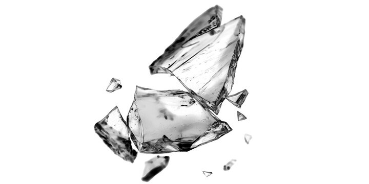Exploding Glass Shards and Broken Crystal Fragments Isolated on Transparent Background, Realistic Shattered Ice Pieces with Sharp Edges and Reflections for Graphic Design Overlay