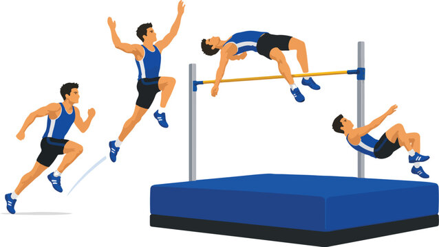High Jump Athlete Sequence on White Background vector