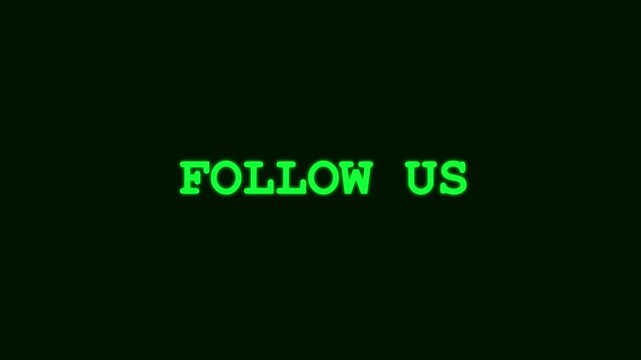 Retro Glowing Green Command Line Terminal Typing Follow Us Text Animation for Social Media Call to Action Video
