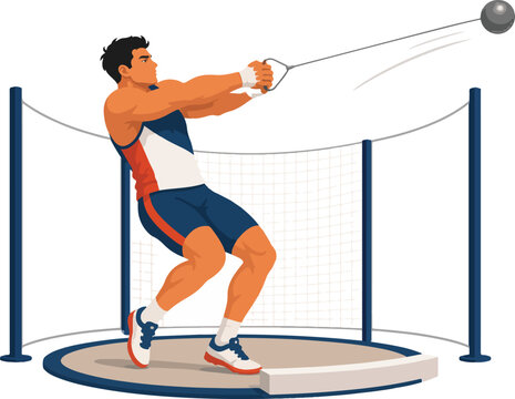 Male athlete throwing hammer in competition hammer throw