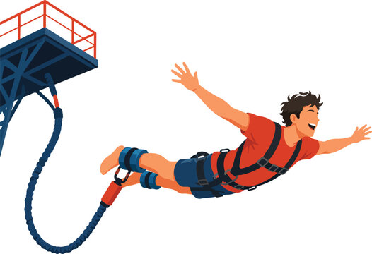Man bungee jumping from a platform with a rope extreme sport
