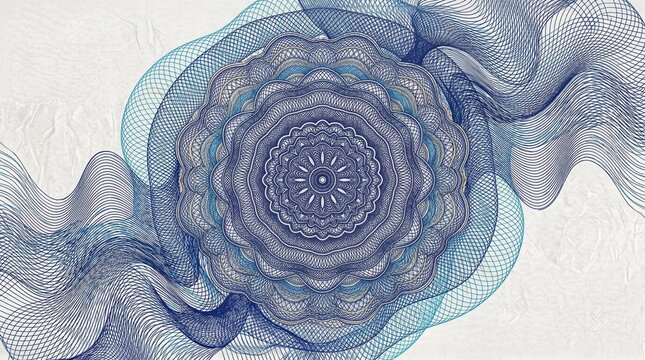ID Abstract Background, Guilloche pattern with intricate blue circular lines creates a secure document background design.