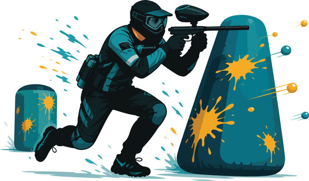 Paintball Player Shooting At Target vector