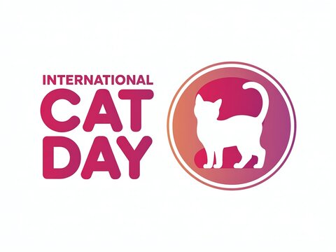International Cat Day celebration graphic banner with cute kitty silhouette in circle