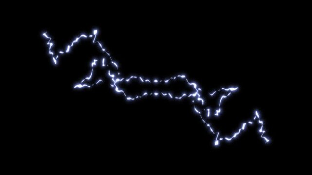 Bright white lightning bolt effect is shown against on black screen.4k thunder light. anime style power effects, dynamic  overlay for action scenes