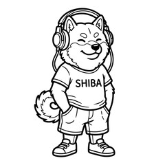Obraz premium Shiba Inu Dog Wearing Headphones.