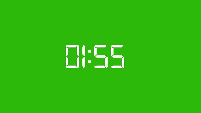 2 minutes countdown digital clock timer animation on green screen