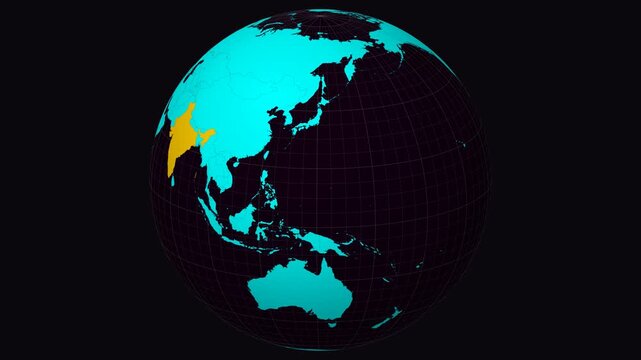 Jharkhand, India on Globe. Animated zoom into the state. Jharkhand, India intro, logo, presentation animation. Boundary shape on globe with round text. Short video.