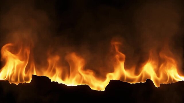 Intense Orange Flames and Wisps of Smoke Against a Dark Background fire burning