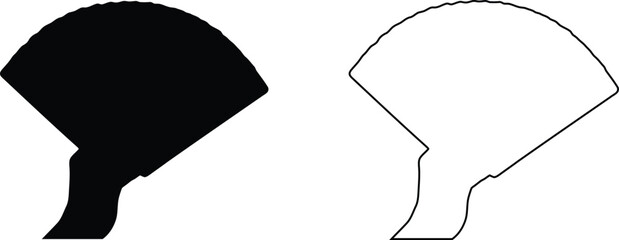 Hand holding a handheld fan silhouette and outline set on a white background, for and summer projects © Design Planer