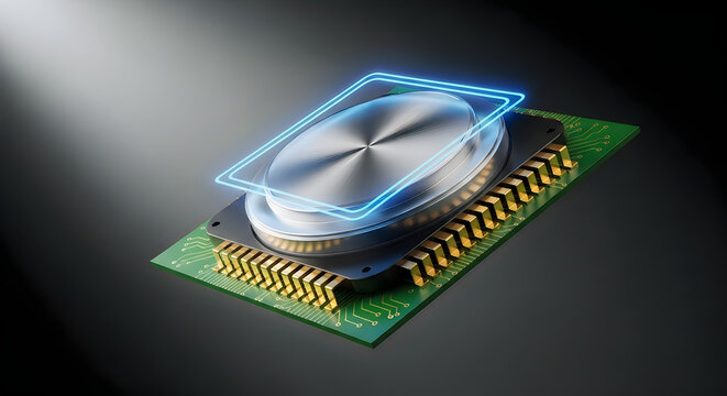 Advanced microchip with illuminated core cutting edge semiconductor technology for high performance computing systems