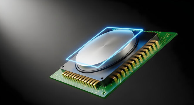Futuristic microchip with glowing interface advanced technology and innovation concept illustration