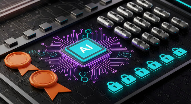 Ai cybersecurity infrastructure protecting data with advanced artificial intelligence technology and secure network systems