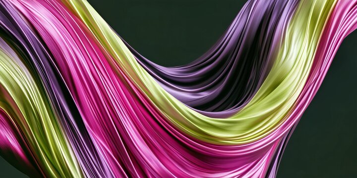 Metallic Pink Green Fabric Waves Abstract Background for Luxury Branding.

