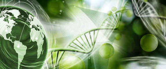 Innovation in science and nature combines elements of earth and biology in a green theme
