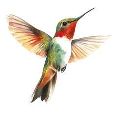 Fototapeta premium Hummingbird, detailed watercolor painting, isolated on a white background.