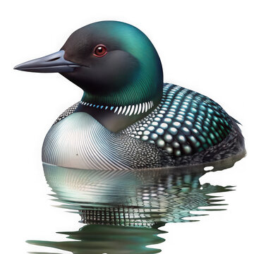 3D common loon bird floating on water on with wildlife feathers swimming transparent background