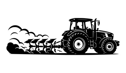 Farm Tractor Plowing Field Silhouette Agricultural Vector Illustration © Rasme