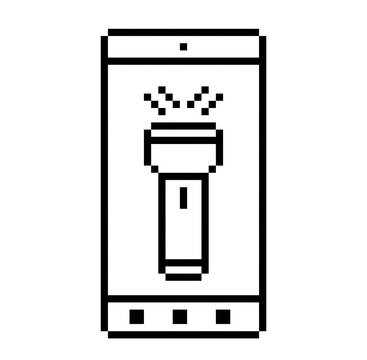 Linear icon of a handheld flashlight turned on inside a cell phone