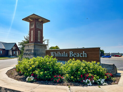 Sign at the entrance of Wihala Beach at Lake Michigan in Northwest Indiana.  Whiting, IN USA - July 7, 2026
