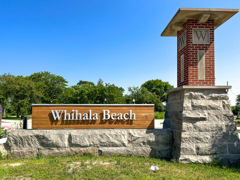 Sign at the entrance of Wihala Beach at Lake Michigan in Northwest Indiana.  Whiting, IN USA - July 7, 2026