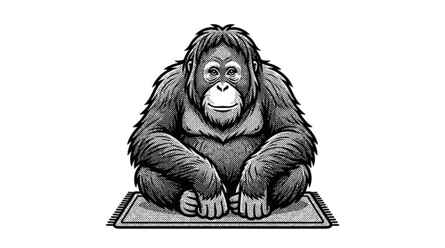 Gorilla Sitting on Mat Looking Forward.