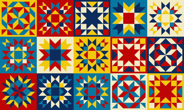 Abstract geometric background, quilt patchwork seamless vector pattern