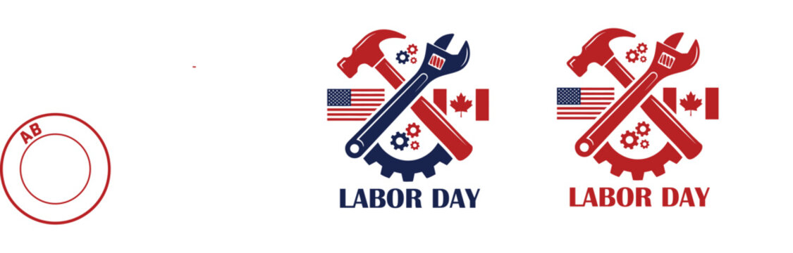 Labor day tools flags graphic hammer wrench gears patriotic symbols for september holiday promotions