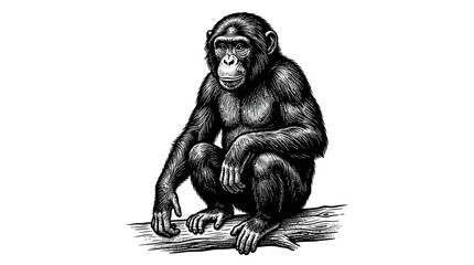 Chimpanzee sitting on ground looking down. © asni